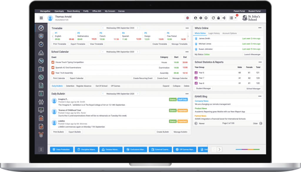 iSAMS dashboard